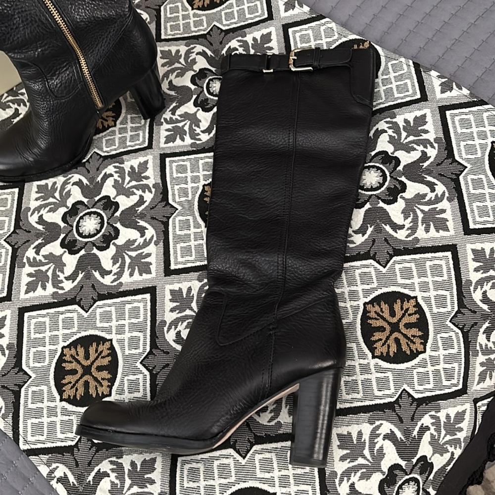 COACH black genuine pebble leather 3” stack heel boot size 8 MINT CONDITION - Picture 2 of 11